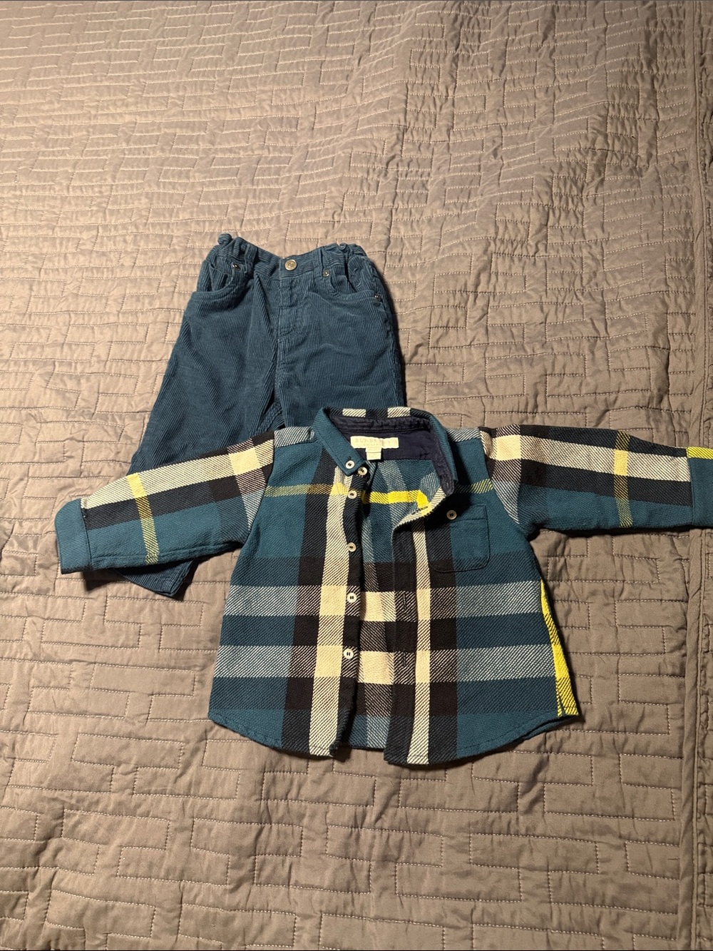 Burberry Teal Corduroy Kids Pants Set